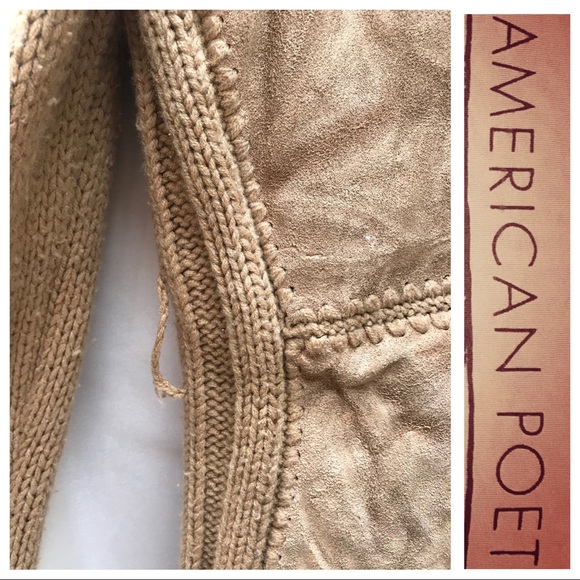 ♦️VINTAGE 70’s♦️Tan Suede & SweaterKnit Zip JACKET - Picture 6 of 8